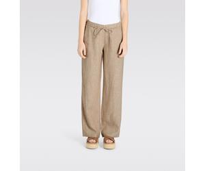 Leinenhose MAC "CHIARA BELT", Damen, Gr. 38, Länge 32, beige (sanddrift melange), Obermaterial: 100% Leinen, weit knöchellang, Hosen, Sommerhose Wide Fit, mit geradem, weitem Bein (70199461-38) sanddr
