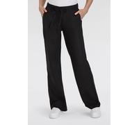 Leinenhose MAC "CHIARA BELT", Damen, Gr. 42, Länge 32, schwarz, Obermaterial: 100% Leinen, unifarben, weit knöchellang, Hosen, Sommerhose Wide Fit, mit geradem, weitem Bein (87059658-42) schwarz