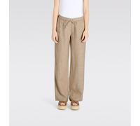 Leinenhose MAC "CHIARA BELT", Damen, Gr. 42, Länge 34, sanddrift melange, Obermaterial: 100% Leinen, weit knöchellang, Hosen, Sommerhose Wide Fit, mit geradem, weitem Bein (68398443-42) sanddrift mela