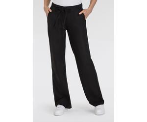 Leinenhose MAC "CHIARA BELT", Damen, Gr. 44, Länge 30, schwarz, Obermaterial: 100% Leinen, unifarben, weit knöchellang, Hosen, Sommerhose Wide Fit, mit geradem, weitem Bein (47618960-44) schwarz