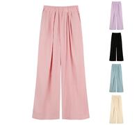 Leinenhose Mädchen Weite Bein Freizeithose Leicht Luftig Palazzo Hose Fallschirm Hose Eisseide Jogginghose Sporthose Elastisch Stoffhose Hohe Taille Y2k (Blue, 13-14 Years)