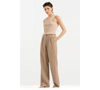 Leinenhose SENSES.THE LABEL, Damen, Gr. XXL, Normalgrößen, beige (natural beige, cotton weiß), Web, Material: 100% Leinen, gestreift, weit lang, Hosen, mit Bundfalten (84283126-XXL) natural beige, cot