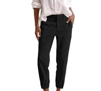 Leinenhose Sommerhose Ice Silk Cool Stoff Damen Bequeme Harem Musselin Hose Leichte Weite Baumwolle Freizeithose Elegant Sommerhose Elastische Taille Stoffhose Loose Fit Strandhose mit