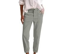 Leinenhose Sommerhose Ice Silk Cool Stoff Damen Bequeme Harem Musselin Hose Leichte Weite Baumwolle Freizeithose Elegant Sommerhose Elastische Taille Stoffhose Loose Fit Strandhose mit