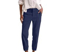 Leinenhose Sommerhose Ice Silk Cool Stoff Damen Bequeme Harem Musselin Hose Leichte Weite Baumwolle Freizeithose Elegant Sommerhose Elastische Taille Stoffhose Loose Fit Strandhose mit