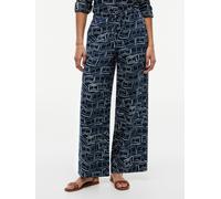 Leinenhose TOMMY HILFIGER "ESS LINEN PULL ON PANTS", Damen, Gr. L (42/44), N-Gr, flag feathers schwarz night navy, Web, Obermaterial: 100% Leinen, gemustert, lässig geschnitten lang, Hosen, in lockere