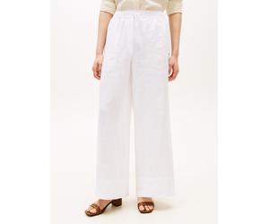 Leinenhose TOMMY HILFIGER "ESS LINEN PULL ON PANTS", Damen, Gr. L (42/44), N-Gr, th optic weiß, Web, Obermaterial: 100% Leinen, unifarben, lässig geschnitten lang, Hosen, in lockerer Passform, Elastik