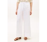 Leinenhose TOMMY HILFIGER "ESS LINEN PULL ON PANTS", Damen, Gr. M (40), N-Gr, th optic weiß, Web, Obermaterial: 100% Leinen, unifarben, lässig geschnitten lang, Hosen, in lockerer Passform, Elastikbun