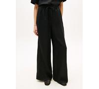 Leinenhose TOMMY HILFIGER "ESS LINEN PULL ON PANTS", Damen, Gr. S (36/38), N-Gr, schwarz, Web, Obermaterial: 100% Leinen, unifarben, lässig geschnitten lang, Hosen, in lockerer Passform, Elastikbund (
