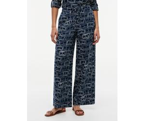 Leinenhose TOMMY HILFIGER "ESS LINEN PULL ON PANTS", Damen, Gr. XS (34), N-Gr, blau (flag feathers schwarz night navy), Web, Obermaterial: 100% Leinen, gemustert, lässig geschnitten lang, Hosen, in lo