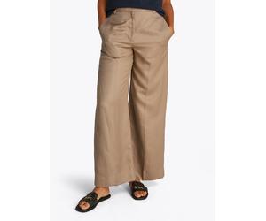 Leinenhose TOMMY HILFIGER "VISCOSE LINEN WIDE LEG PANTS", Damen, Gr. 46, N-Gr, beige (safari canvas), Web, Obermaterial: 76% Viskose, 24% Leinen, unifarben, weit knöchelfrei, Hosen Leinenhose, mit Büg