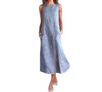 Leinenkleid Damen Ärmelloses Gestreiftes Midikleid Große Größen, Sommer Maxikleid Casual Beach Dress