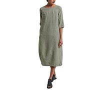 Leinenkleid Damen Elegant, Sommerkleid Große Größen Damen, Casual Einfarbig Kurzes Kleid Midikleid Freizeitkleider Rundhals Kurzarm Lässiges Vintage Blusenkleid Atmungsaktiv