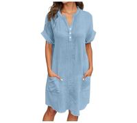 Leinenkleid Damen Lang, Leinenkleid Damen Knielang Boho Style Baggy Musselinkleid Sommerkleid Sommer Baggy Baumwollkleid Freizeitkleider Leicht Leinen Luftige Strandkleid Sommerkleider