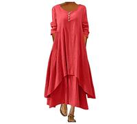 Leinenkleid Damen Sommer Italien - Abendkleid Elegant FüR Hochzeit GroßE GrößEn Partykleid 3/4 Arm Vintage Sommerkleider Lange Ballkleider Einfarbig Asymmetrien Cocktailkleid Plus Size Maxikleider