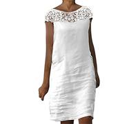 Leinenkleid Damen Sommer Lang, Sommerkleider Damen Lange, Casual Kurzarm Freizeitkleid Strandkleider Boho Langes Kleid Lässiges Vintage Blusenkleid Atmungsaktiv