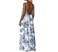 Leinenkleid Damen Sommer, Leinenkleid Damen Sommer Knielang Boho Style Baumwollkleid Sommerkleid Baggy Leinen Musselinkleid Strandkleid a Linie Leicht Luftige Freizeitkleider Sommerkleider
