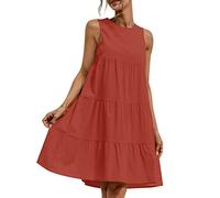 Leinenkleid Damen Sommer -Sommerkleid Damen Kurz -Volant-Kleid Damen Elegant Rüschen Kleider Teenager Mädchen Minikleid Sexy Strandkleid Große Größe Freizeitkleid Ärmelloses Kleid A Linie Partykleid