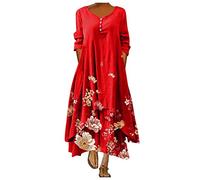 Leinenkleid Damen Sommer -Vintage Kleider Damen Elegante -Maxikleid Damen 1/2 Ärmel Bedruckte Sommerkleid Bequem Strandkleid Große Größen Freizeitkleid Langes Kleid Lässig Partykleid Cocktailkleid