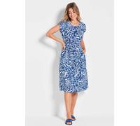 Leinenkleid mit Alloverdruck & Bindegürtel blau 38