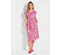 Leinenkleid mit Alloverdruck & Bindegürtel pink 48