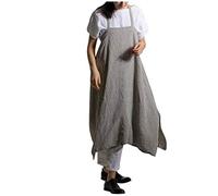 Leinenkleid Unregelmäßiges Trägerkleid aus Baumwolle und Leinen Damen Latzkleid Sommer Strapse Neckholder Kleid Lang Ärmellos Latzrock A Linie Rock Hippierock Latz Sommerkleid Trägerrock