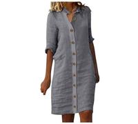 Leinenkleider Damen, Blusenkleid Damen Sommer Elegant Sommerkleid Leicht Und Luftig Frühling Strandkleid Große Größen Hemdkleid Boho a Linien Leinen Musselin Tshirt Kleid Lässiges Blusenkleid