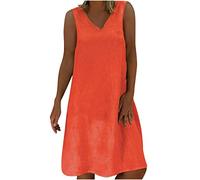 Leinenkleider Damen Leinen Baumwolle Sommer Blumen Knielang Elegant Leichte Sommerkleider Frauen V Ausschnitt A Linie Kurzarm Leinenkleider Große Größen Kleider ärmelloses Strandkleid