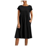 Leinenkleider Damen Sommer, Sommerkleid Damen Knielang Große Größen Kleider Midi Strandkleid Luftig Frühling Leinen Musselin Boho Kleid a Linien T-Shirt Kleid Casual Leichte Sommerkleider