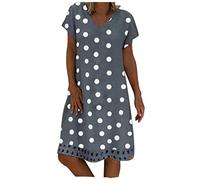 Leinenkleider Damen Sommer,V Ausschnitt A Linie Kurzarm Partykleid Midikleid Sommer Elegant Knielang Leinen Kleider Sommerkleid Lockeres Leichte Boho Große Größen Knielanges Kleid Freizeitkleid