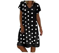 Leinenkleider Damen Sommer,V Ausschnitt A Linie Kurzarm Partykleid Midikleid Sommer Elegant Knielang Leinen Kleider Sommerkleid Lockeres Leichte Boho Große Größen Knielanges Kleid Freizeitkleid