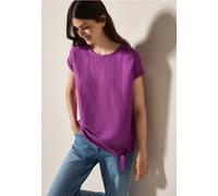 Kurzarmbluse CECIL, Damen, Gr. XL (44), magenta lacquer, Web, Obermaterial: 55% Leinen, 45% Viskose, unifarben, casual, gerade hüftbedeckend, Rundhals, Kurzarm, Blusen, im Leinenmix und mit Knoten-Det