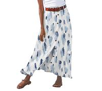 Leinenrock Damen Lang A-Linie Rock Hohe Taille Weicher Dehnbarer Maxirock Langer Luftiger Sommerrock mit Knopf Frauen Freizeitrock Mode Boho Strandrock