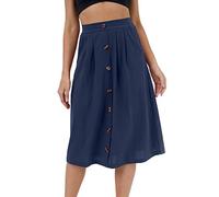 Leinenrock Damen Lang,Midirock Damen A Linie,Röcke Midi Damen Herbst Vintage Faltenrock Hoher Taille Baumwolle Leinen Rock Swing Maxirock Elastischer Bund Freizeitrock Damenrock mit Kordelzug