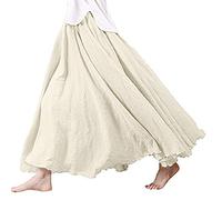 Leinenrock Lang Mittelalter - Plisseerock Damen Lang-Sommerrock Baumwolle Lange RöCke Vintage Tellerrock Elegant Maxirock Einfarbig High Waist Faltenrock - Strandrock Sommer Swing Rock