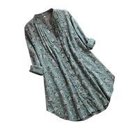 Leinenshirt Damen Sommer, Blitzangebote, Leinenbluse Damen Langarm Tunika Sommer Lang Leinen Shirt Oversized Oberteile Baumwoll Leinenshirt Musselin Bluse Blumen Longshirt