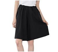 Leinenshorts Damen High Waist Einfarbiges Bermuda Shorts Mit Taschen Elastische Taille Locker Sommer Shorts Klassischer Passform Kurze Hosen Basic Freizeit Shorts Chino Shorts Lang Laufshorts
