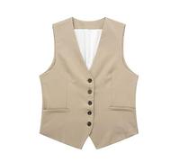 Leinenweste Damen Kurz, Anzugweste Damen Schwarz Retro, Freizeitweste Sommer Bikerweste Ärmellos Truckerweste Rocker Jacke Elegant Kurzjacke Leichte Dünne Cardigan Einfarbig Casual Arbeitsweste