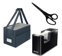 Leitz Desk Sharing Compact Arbeitstasche aus Stoff für hybrides & mobiles Arbeiten + Qualitäts-Schere Titan Anti-Haft + Klebeband-Tischabroller, für Büro & Home Office, 65760089 + 54206095 + 53640095