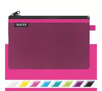 Leitz WOW Mäppchen mit 2 Fächern, Leichtläufiger Reißverschluss, Abwaschbar, Ideal zur Organisation, Größe L, 23 x 15 cm, Pink, 40130023