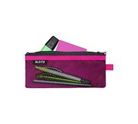 Leitz WOW Mäppchen mit 2 Fächern, Leichtläufiger Reißverschluss, Abwaschbar, Ideales Nylon-Stifteetui, Größe M, 21 x 8,5 cm, Pink, 40120023