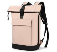 Lekeinchi Rolltop Rucksack Damen & Herren, Elegant Laptop Rucksack Wasserdicht mit 17 Zoll Laptopfach, Großer Reiserucksack Tagesrucksack Schulrucksack für Reisen, Uni Schule, Arbeit - Rosa
