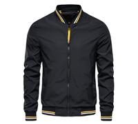 LELEW Sommer Bomberjacke Für Herren, Lange Ärmel, Dünne Baseball Jacken, Leicht, Atmungsaktiv, Windjacke, Lässige Sport Laufmäntel, Oberteil, Schwarz, S