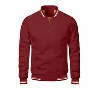 LELEW Sommer Bomberjacke Für Herren, Lange Ärmel, Dünne Baseballjacken, Leichte Atmungsaktive Jacken, Windjacke, Lässige Sport Laufmäntel, Oberteil, Rot, L