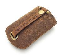 Lemasi echt Leder Schlüsselglocke Schlüsseletui Schlüsseltasche mit einem ein- und ausschiebbaren Schlüsselring (cognac braun)