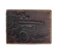 Lemasi Geldbörse aus Büffel Hunter Leder mit US-Truck, RFID-Schutz, 2 Scheinfächern aus Leder, 9 Kartenfächern, Münzfach, Handarbeit, Öse für Kette (Dunkelbraun)