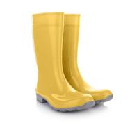 LEMIGO Damen Gummistiefel Wasserdicht Hohe Regenstiefel Gartenschuhe 967 Ilse (Gelb Grau, 42)
