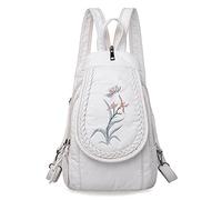 LEMITA Kleiner Rucksack Multifunktionale Brusttasche Umhängetasche Pu Weicher Lederrucksack Damenrucksack, Weiße Orchidee