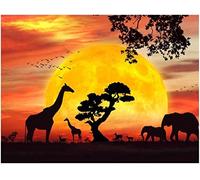 Lentrs Kreuzstich Vorgedruckt Set Erwachsene Sonnenuntergang Giraffe Elefant Stickvorlagen Stickbilder Kreuzstich Stickpackung Sticken Starter Set für Erwachsene Kinder AnfäNger-40x50cm