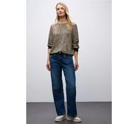 Street One Langarmbluse Damen Leo Tapedetails Leoprint Viskose U-Boot-Ausschnitt sanded beige Gr.34